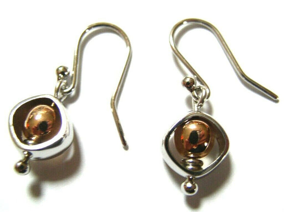 Kaedesigns Genuine 9ct 9kt White & Rose Gold / 375 Belcher Ball Drop Earrings