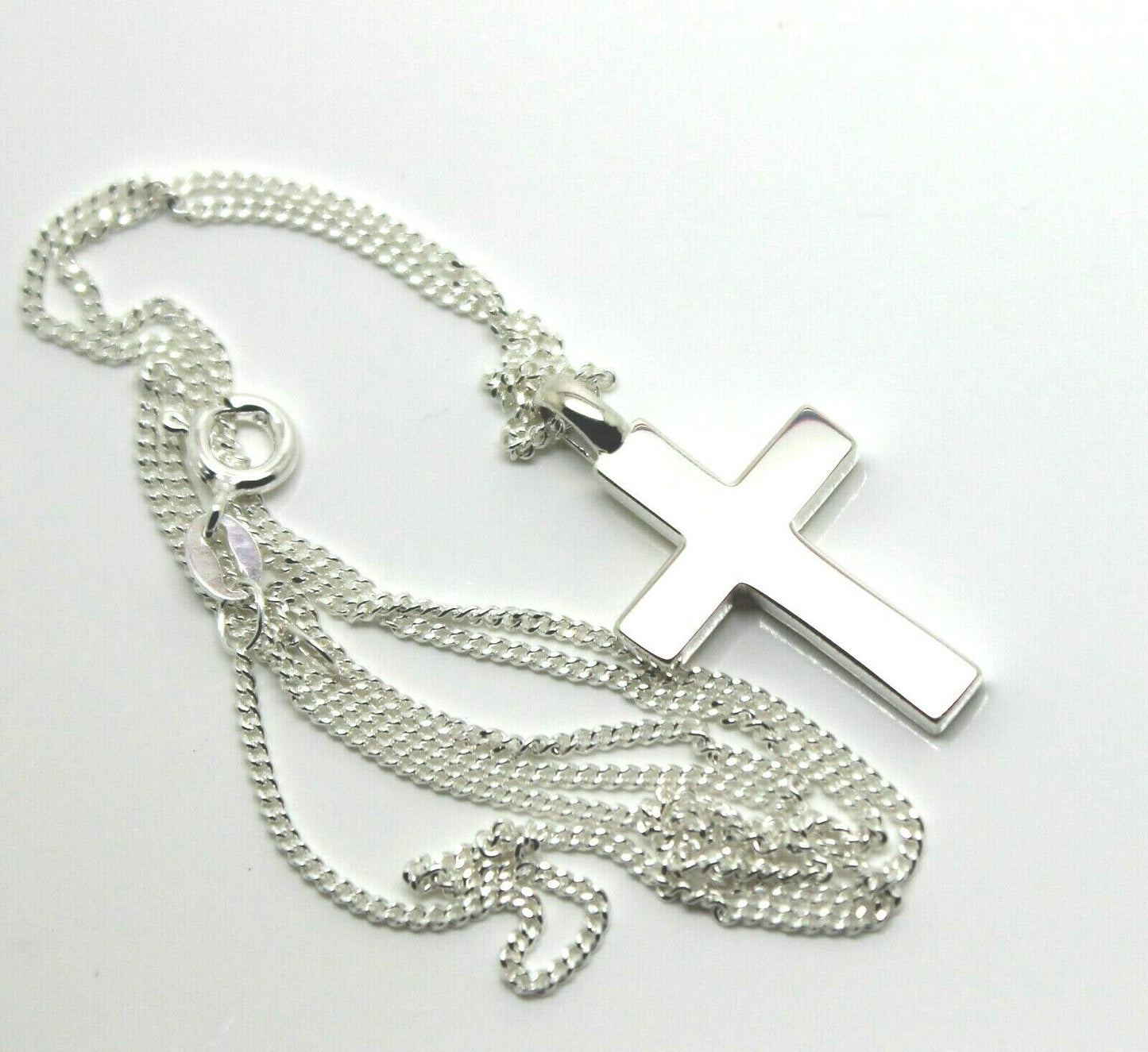 Solid New Sterling Silver 925 Plain Cross Pendant & 55cm Kerb Chain Necklace