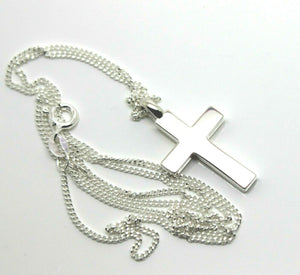 Solid New Sterling Silver 925 Plain Cross Pendant & 55cm Kerb Chain Necklace