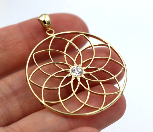 Genuine 9k 9ct Yellow Gold Flower of Life Pendant Set Cubic Zirconia