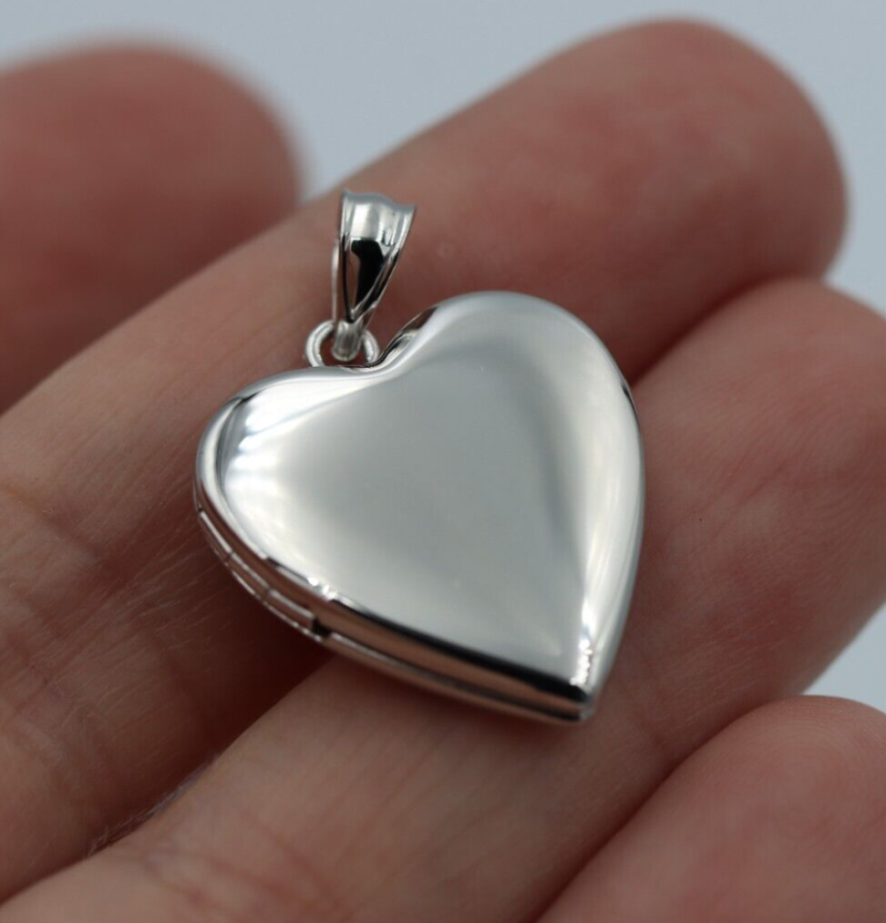 Sterling Silver 20mm Plain Memorial Heart Brushed/Polished Locket