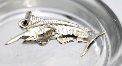 Genuine Sterling Silver Large Marlin Solid Pendant Charm