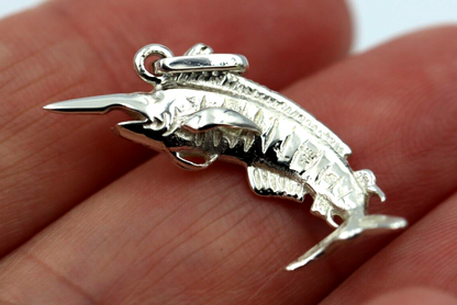 Genuine Sterling Silver Large Marlin Solid Pendant Charm