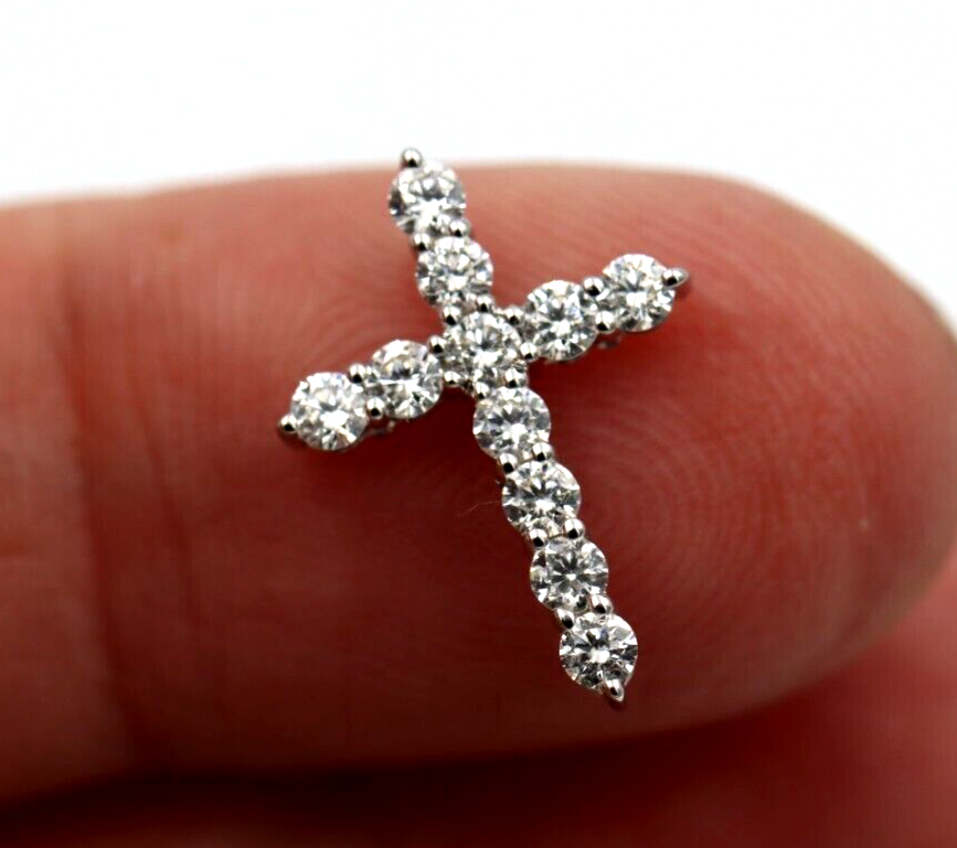 0.416cts New Genuine 18ct 750 White Gold Diamond Cross Pendant