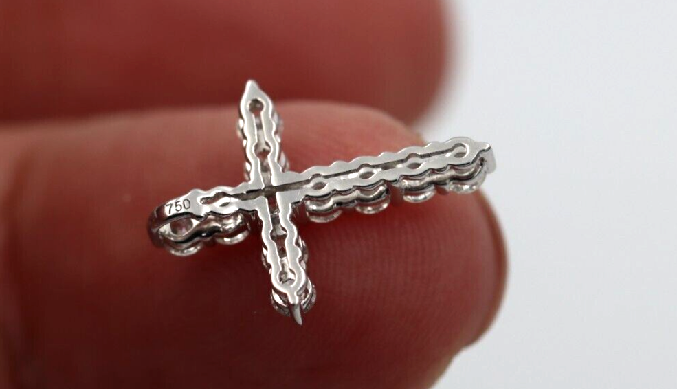 0.416cts New Genuine 18ct 750 White Gold Diamond Cross Pendant