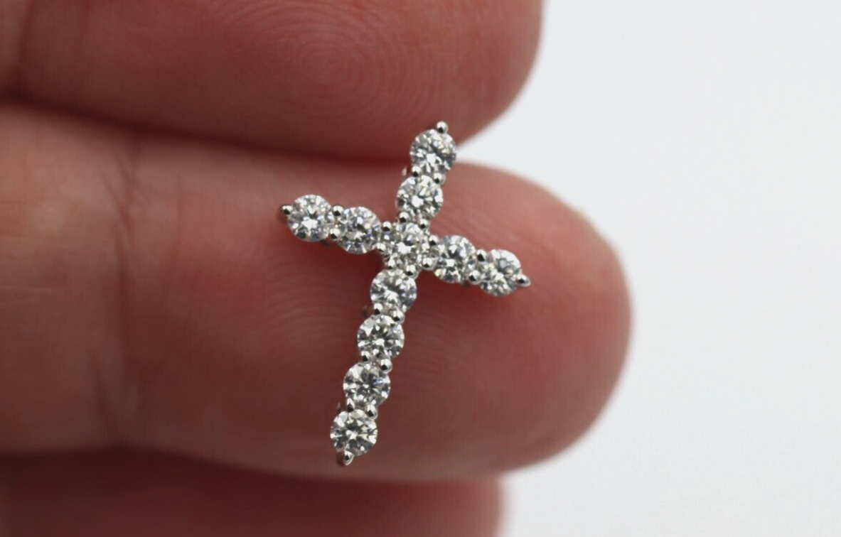 0.416cts New Genuine 18ct 750 White Gold Diamond Cross Pendant