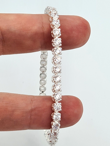 Genuine 4mm CZ Prong Round Cubic Zirconia Set Tennis Bracelet Sterling Silver 18cm