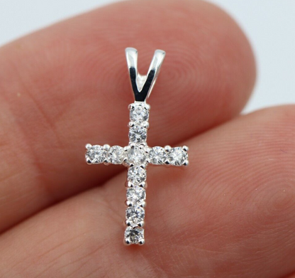 Cubic Zirconia 925 Sterling Silver Delicate Small Cross Pendant