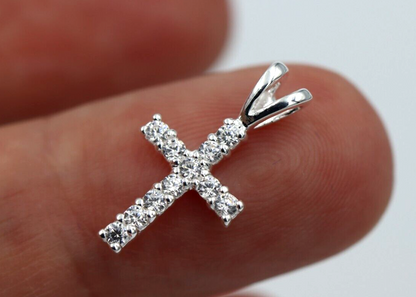 Cubic Zirconia 925 Sterling Silver Delicate Small Cross Pendant