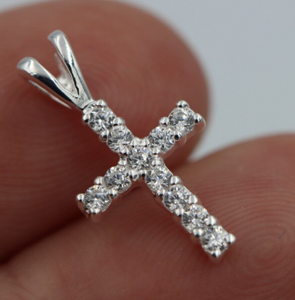 Cubic Zirconia 925 Sterling Silver Delicate Small Cross Pendant