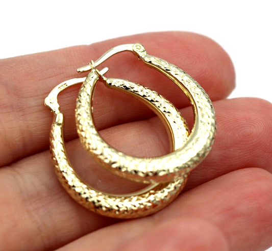 Genuine New 14ct Yellow Gold Oval Hoop Hollow Earrings