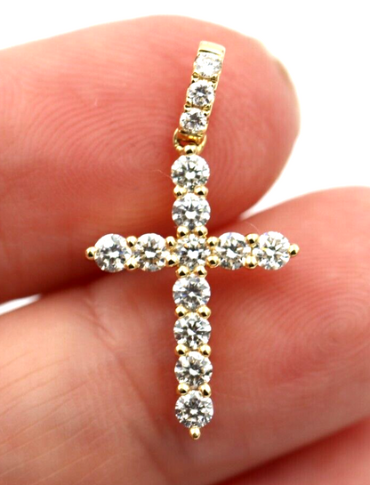 0.699cts Genuine 18ct 750 Yellow Gold Round Diamond Cross Pendant -Free post