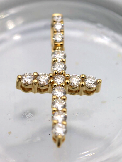 0.699cts Genuine 18ct 750 Yellow Gold Round Diamond Cross Pendant -Free post