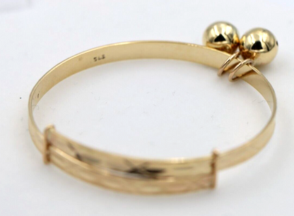 Genuine 9ct Yellow Gold 3.7mm wide Adjustable Baby Bangle with Bells