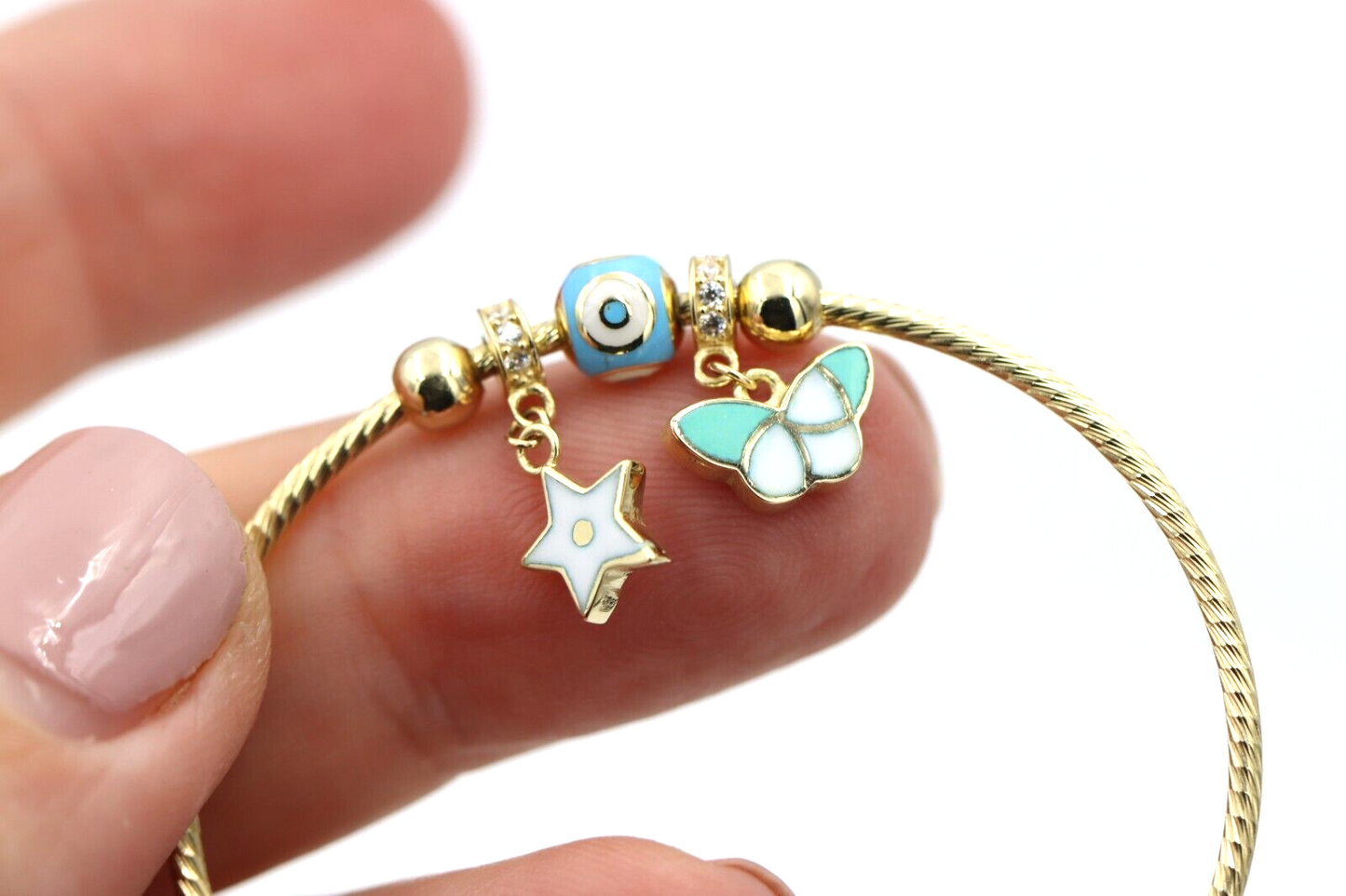 Genuine 14ct Yellow Gold Baby Bangle Charms, Star, Butterfly, Eye