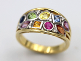 Genuine 18ct 18kt Yellow Gold Diamond and Coloured Sapphire Ring