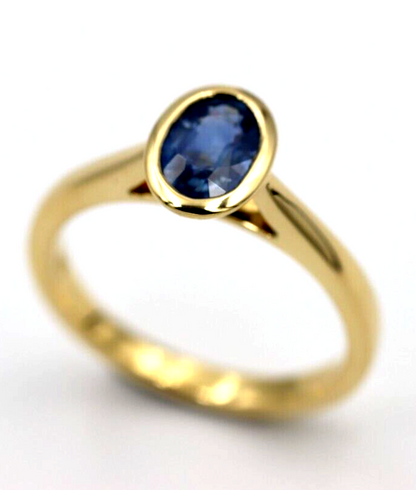 Genuine Bezel Set 18ct Yellow Gold Blue Sapphire Oval Dress Ring - One only!