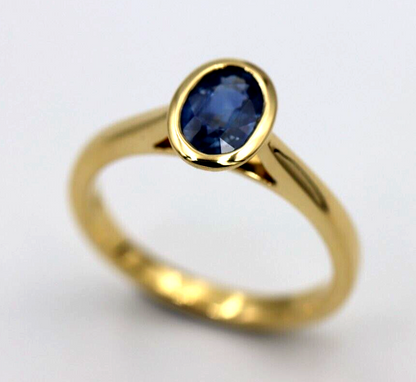 Genuine Bezel Set 18ct Yellow Gold Blue Sapphire Oval Dress Ring - One only!