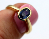 Genuine Bezel Set 18ct Yellow Gold Blue Sapphire Oval Dress Ring - One only!