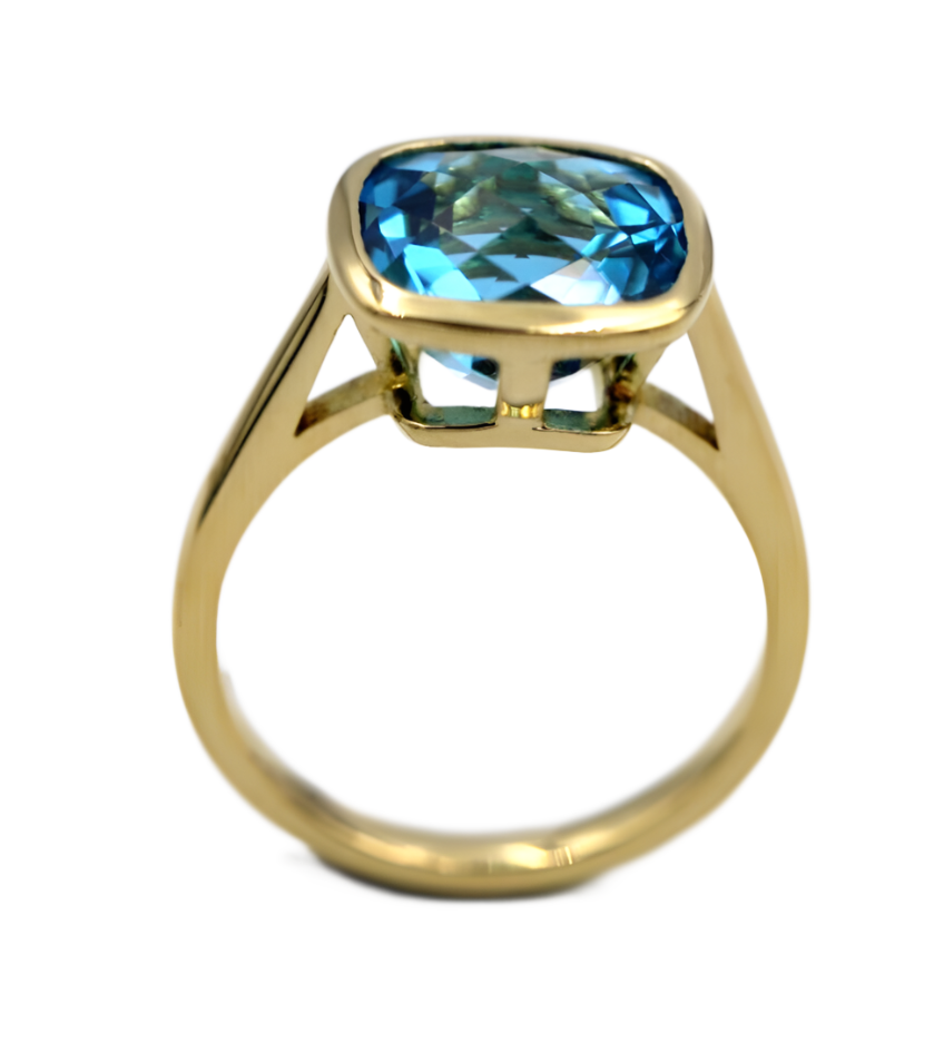 Genuine 9ct Yellow Gold Bezel Set Blue Topaz November Ring - Last one! Free post