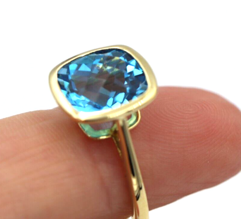 Genuine 9ct Yellow Gold Bezel Set Blue Topaz November Ring - Last one! Free post