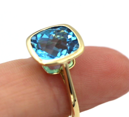 Genuine 9ct Yellow Gold Bezel Set Blue Topaz November Ring - Last one! Free post