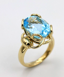 Genuine 9ct Yellow Gold Fancy Oval Blue Topaz November Ring -Last one! Free post
