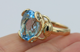 Genuine 9ct Yellow Gold Fancy Oval Blue Topaz November Ring -Last one! Free post