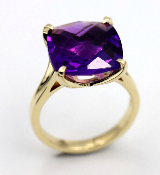 Genuine 9ct Yellow Gold Size M Fancy Claw Set Amethyst Ring -Last one! Free post