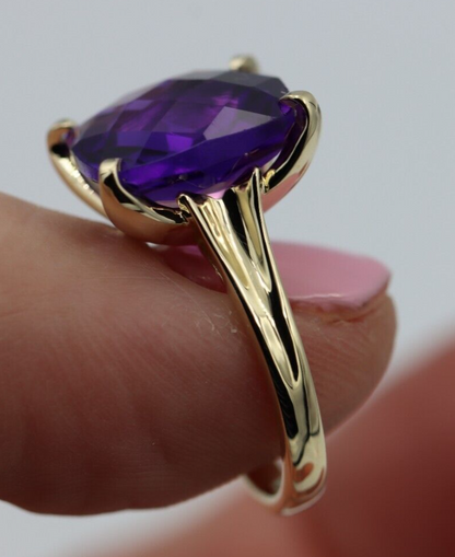 Genuine 9ct Yellow Gold Size M Fancy Claw Set Amethyst Ring -Last one! Free post