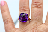 Genuine 9ct Yellow Gold Size M Fancy Claw Set Amethyst Ring -Last one! Free post