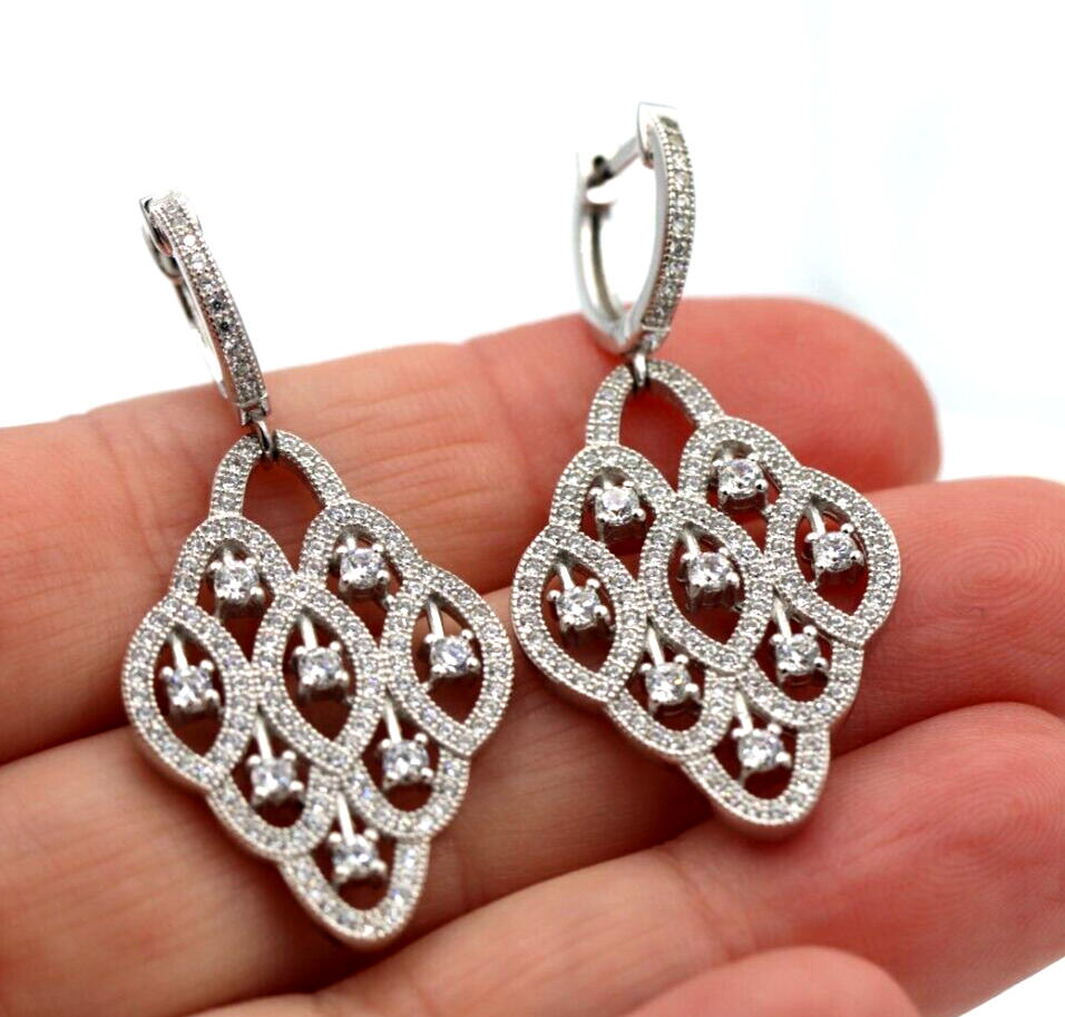 Genuine 925 Sterling Silver Big CZ Chandelier Cocktail Earrings