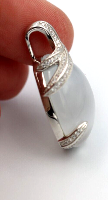 Genuine Cubic Zirconia 925 Sterling Silver Large Moonstone Pendant