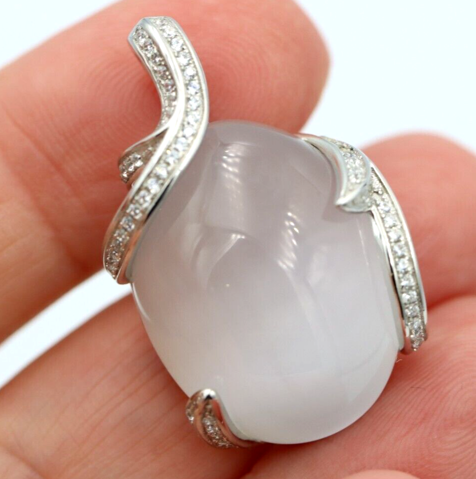 Genuine Cubic Zirconia 925 Sterling Silver Large Moonstone Pendant