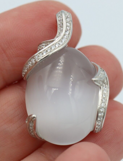 Genuine Cubic Zirconia 925 Sterling Silver Large Moonstone Pendant