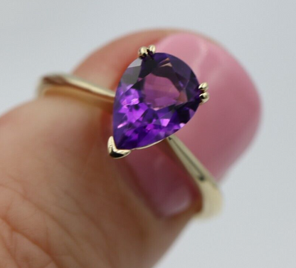 Genuine 9ct Yellow Gold Fancy Teardrop Double Claw Amethyst Ring - Last one!