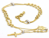 Genuine New 14ct Yellow/White Gold Ball Rosary Bead Chain Necklace Religious