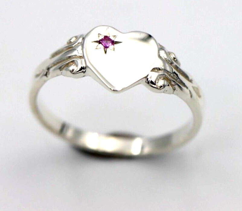 Kaedesigns New Sterling Silver Heart Pink Sapphire Set Signet Ring