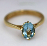 Size O 9ct Yellow Gold Oval Aquamarine Birthstone March Ring - Free post