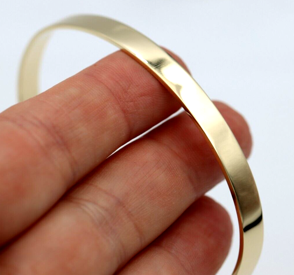 Genuine 9ct FULL SOLID 6mm Yellow, Rose or White Gold custom made CUFF or BANGLE 65mm x 50mm