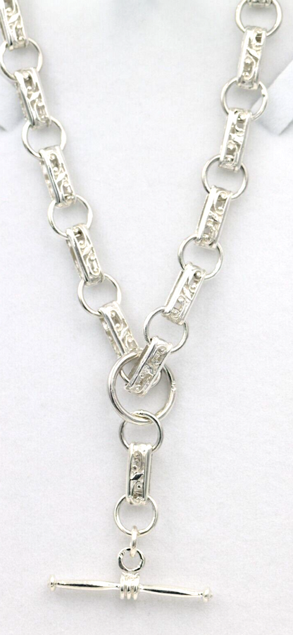 Heavy Genuine Sterling Silver Antique Oval Belcher Link FOB Chain Necklace