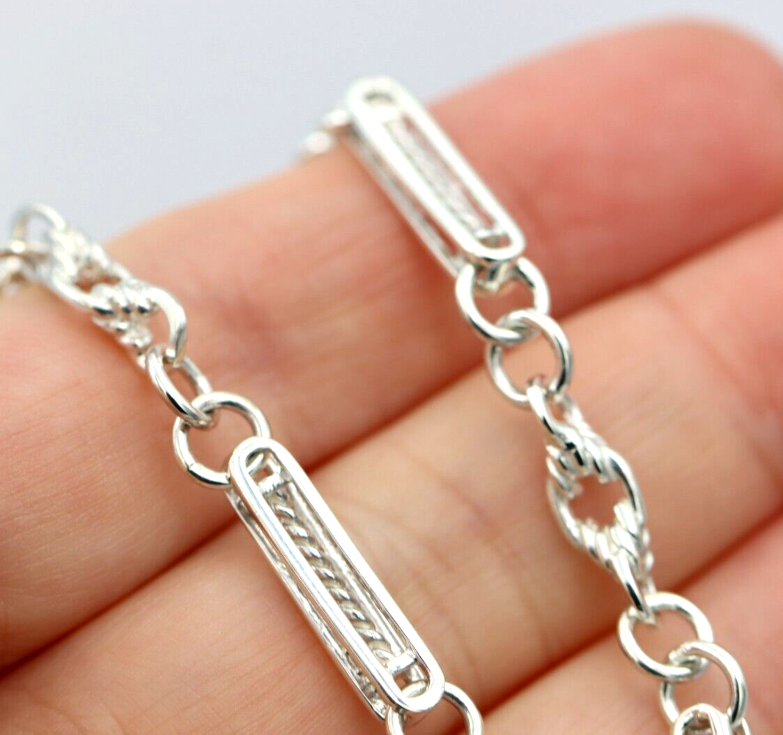 Heavy Genuine Sterling Silver Antique Oval Belcher Link FOB Chain Necklace