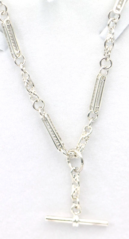 Heavy Genuine Sterling Silver Antique Oval Belcher Link FOB Chain Necklace