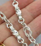 Heavy Genuine Sterling Silver Antique Oval Fancy Links FOB Chain Necklace