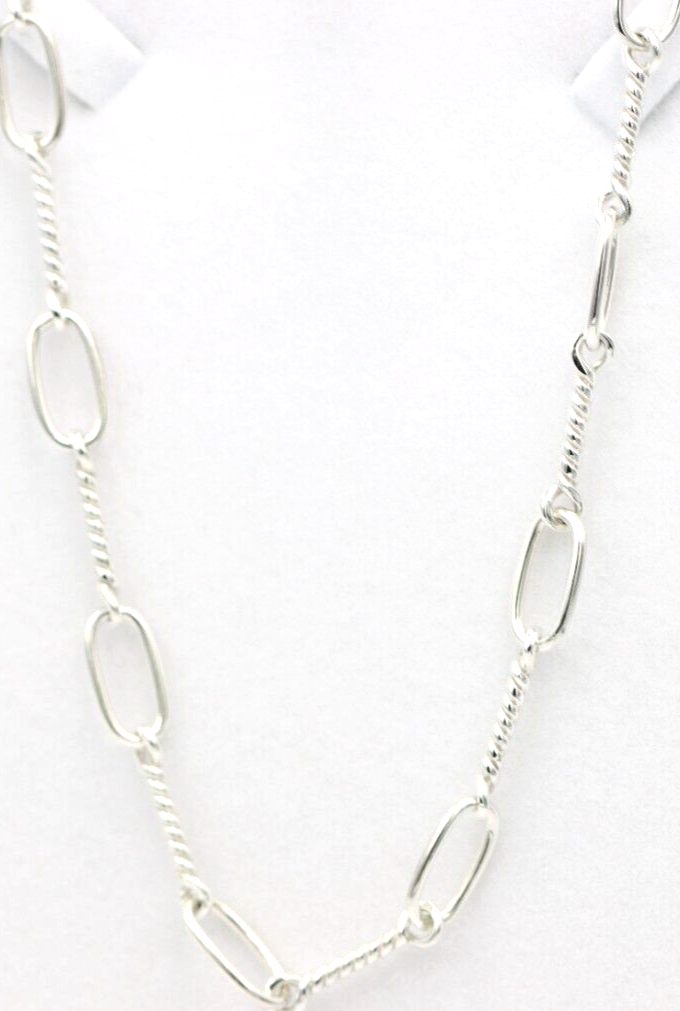 Heavy Genuine Sterling Silver Antique Oval Paperclip Links FOB Chain Necklace