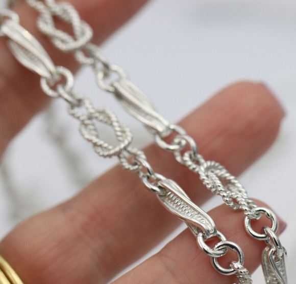 Heavy Genuine Sterling Silver Antique Fancy Links FOB Chain Necklace