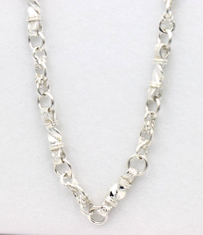 Heavy Genuine Sterling Silver Antique Fancy Links Chain Necklace