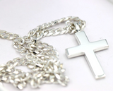 Genuine Large Heavy Sterling Silver Huge Cross Pendant + Necklace Kerb Chain