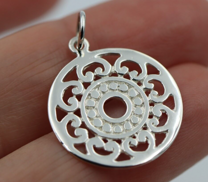 Kaedesigns, New Genuine New Sterling Silver 925 Filigree Round Pendant