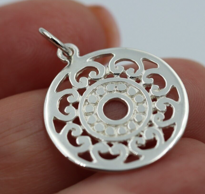 Kaedesigns, New Genuine New Sterling Silver 925 Filigree Round Pendant